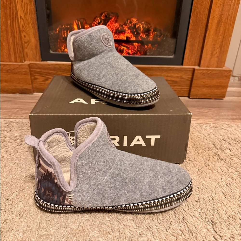 Ariat Gray Ankle Booties with Aztec Patterned Print and Trim